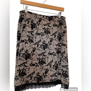 INC Silk Lace-Trimmed Skirt Black/Cream Floral Print - Size 12 Petite